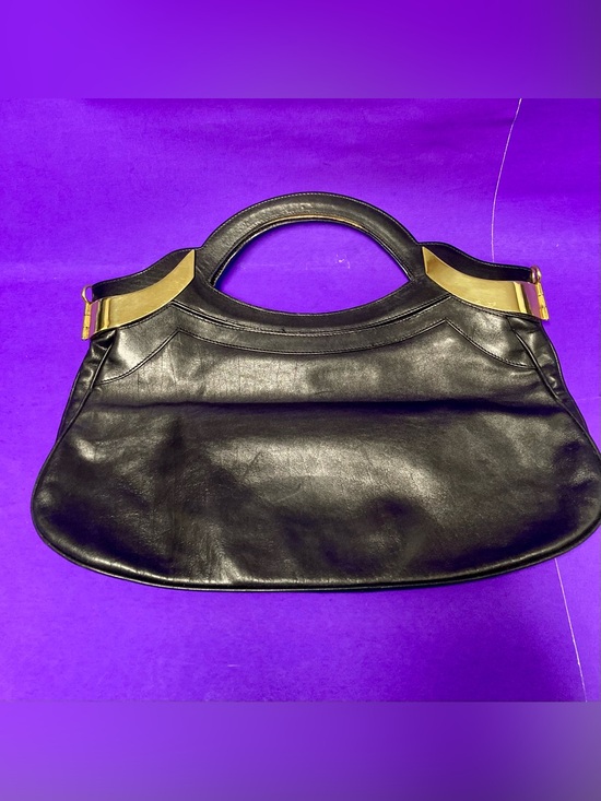 Handbags - Vintage 80’s Black Leather Handbag w/Gold Accents